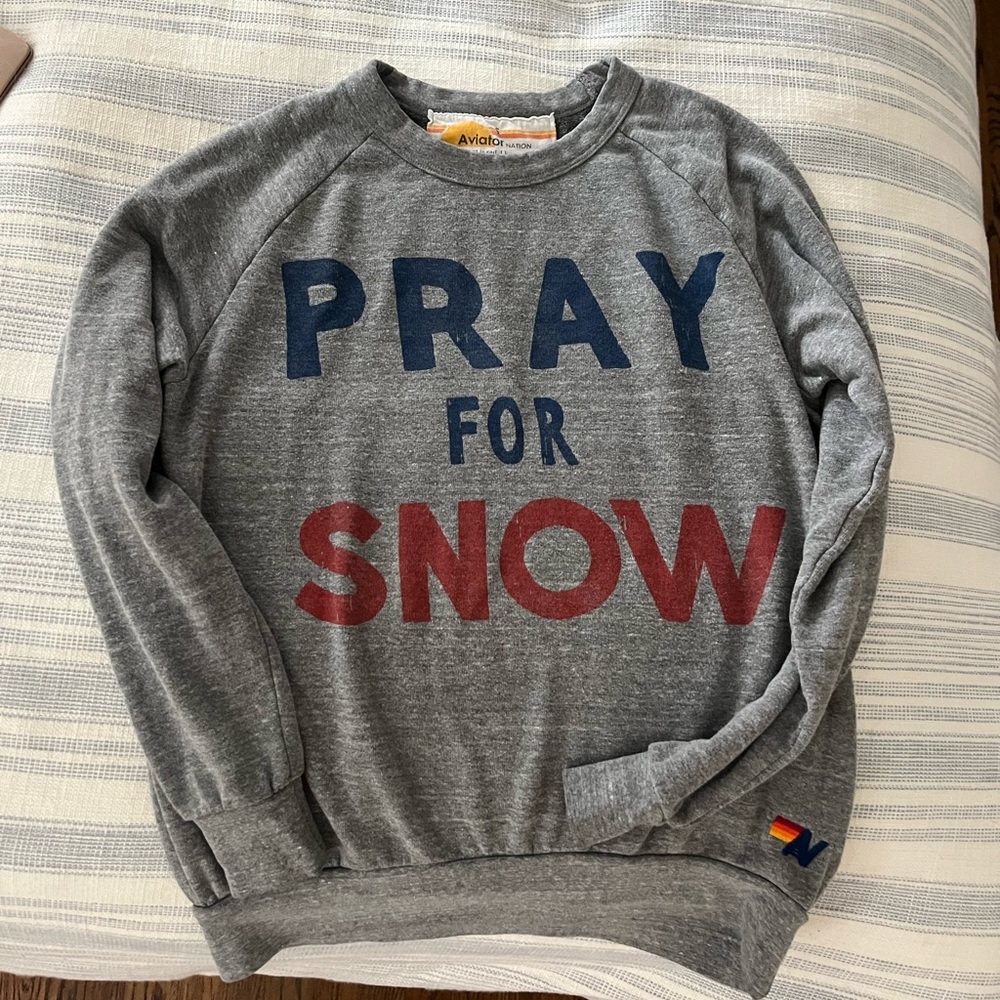 Aviator Nation relaxed crew Pray for Snow sweatshirt, size small